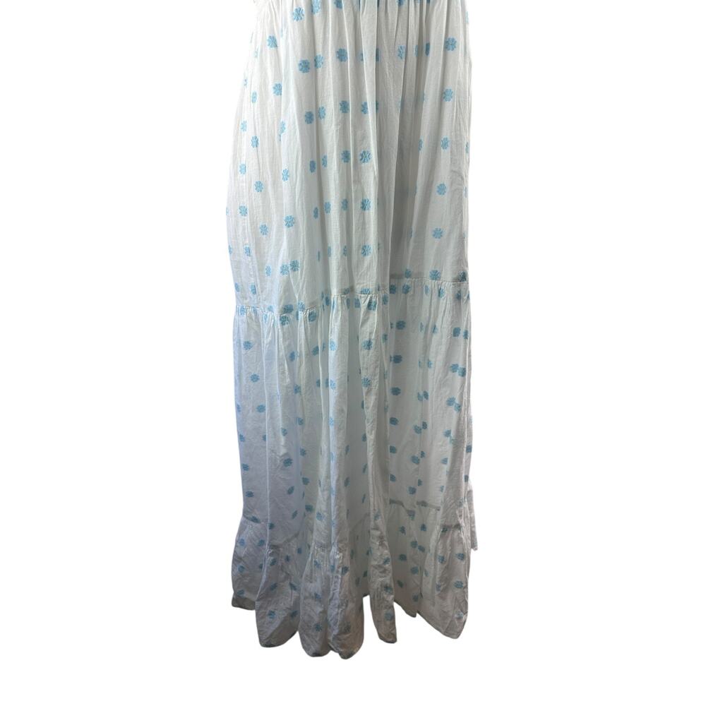 Zara Floral Embroidered Tiered Maxi Sundress Smocked White Blue Dress Size Large - Picture 7 of 16